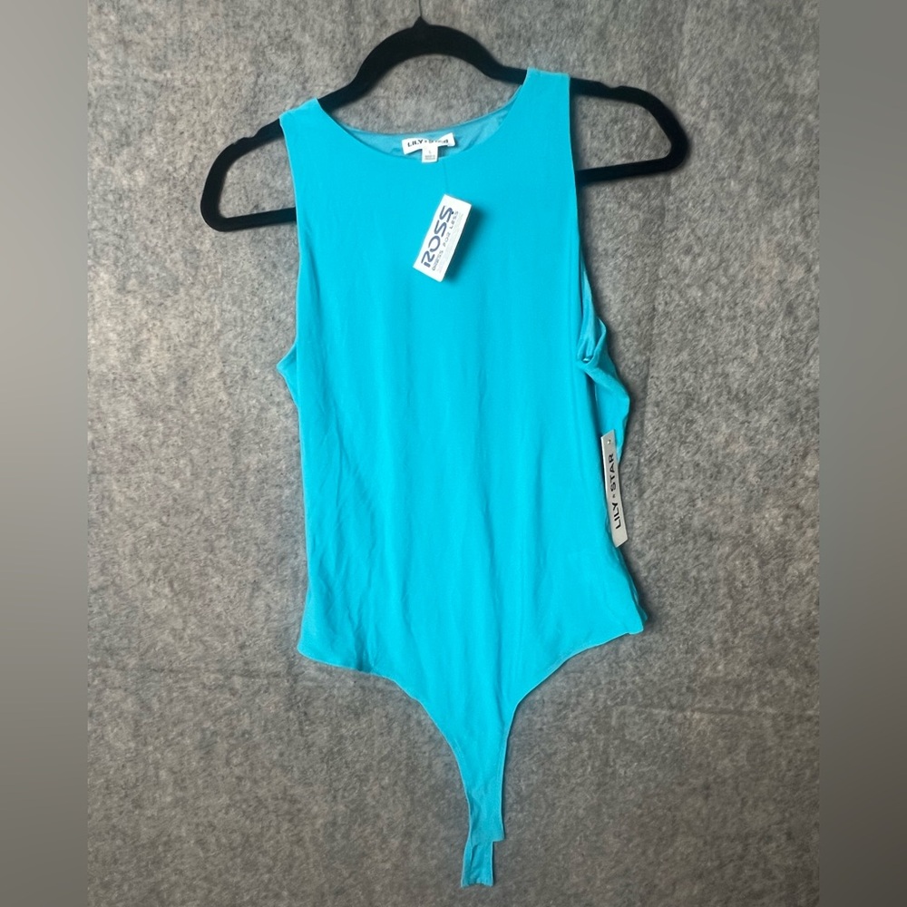Lily Star Woman Size Large Blue sleeveless bodysuit New